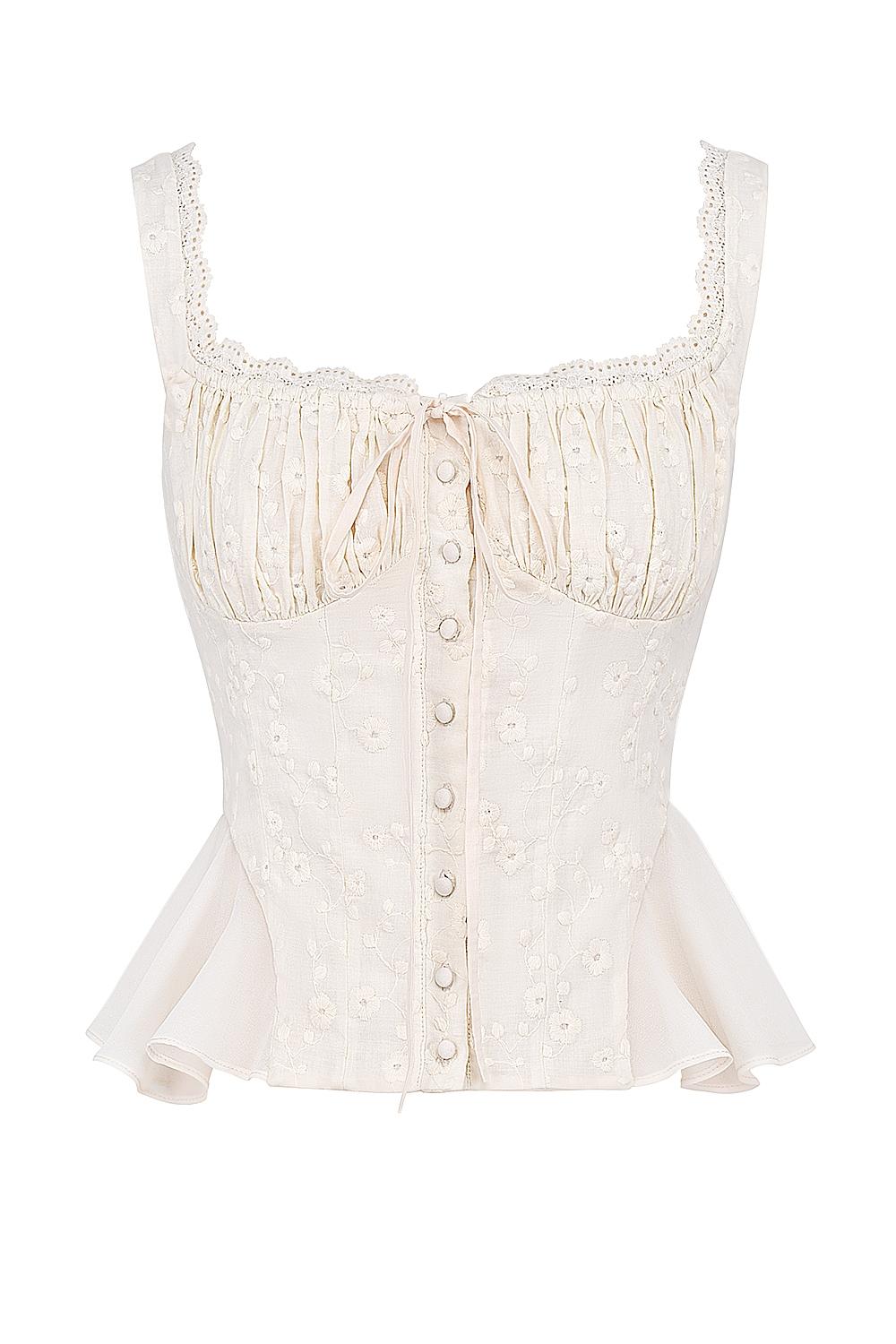 Jean  vintage cream cotton broderie anglais peplum top Product Image