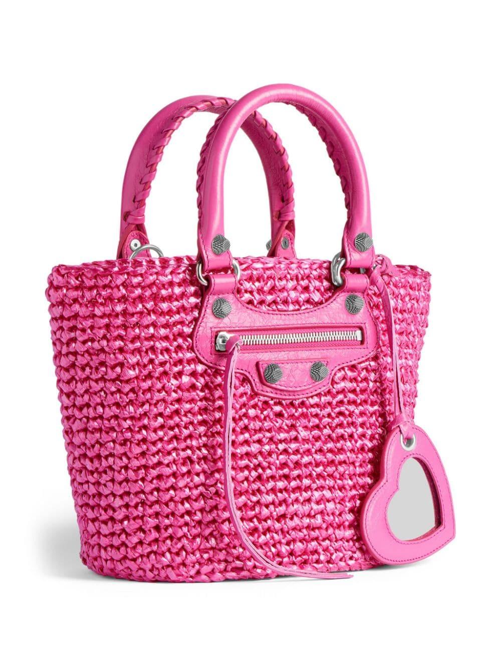 BALENCIAGA Women Fuchsia Raffia Small Le Cagole Panier Handbag In Pink Product Image