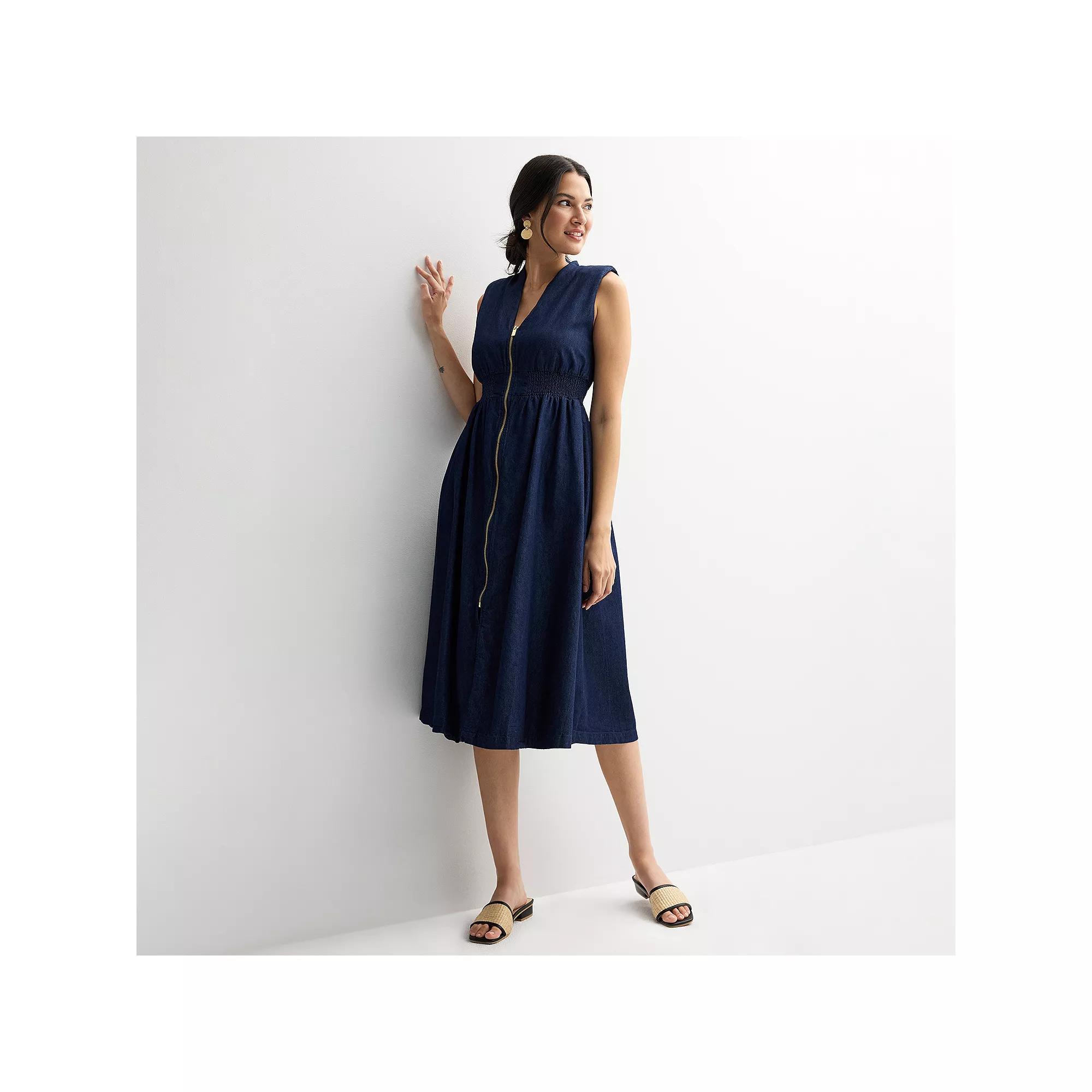 Women's Nine West Zip Front Midi Dress, Size: XL, Mid Blue Blue Wash Product Image