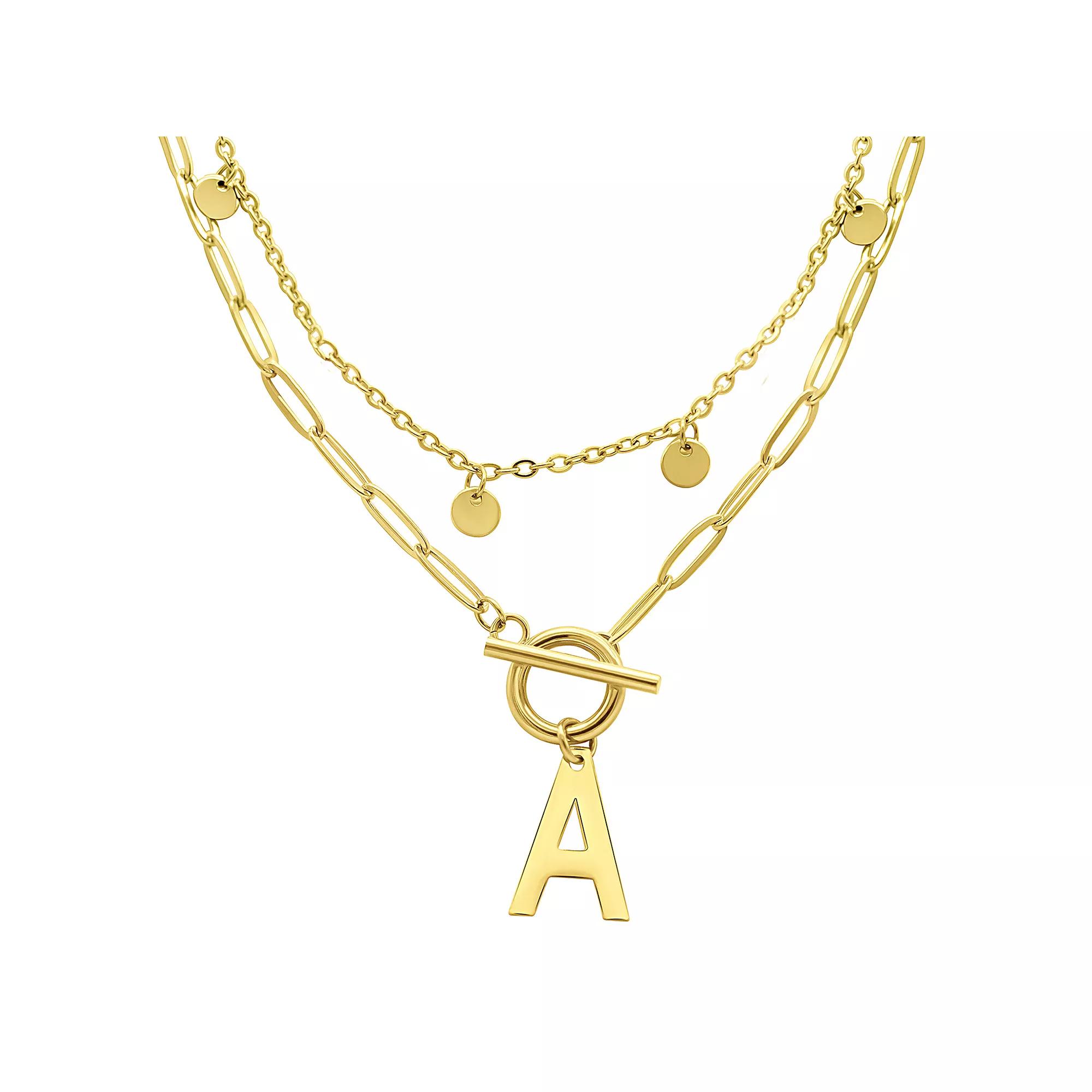Adornia 14k Gold Plated Layered Initial Toggle Necklace, Women's, Size: 17-19" ADJ Product Image