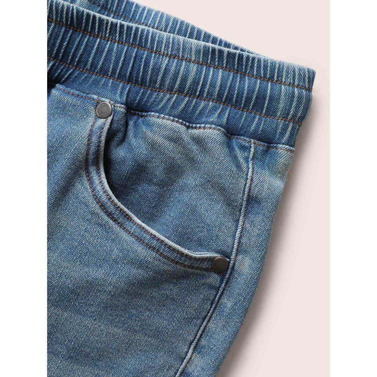 Plus Size Light Wash Drawstring Cropped Wide Leg Jeans Women Denimblue Casual Drawstring High stretch Slanted pocket Jeans BloomChic 20/2X Product Image