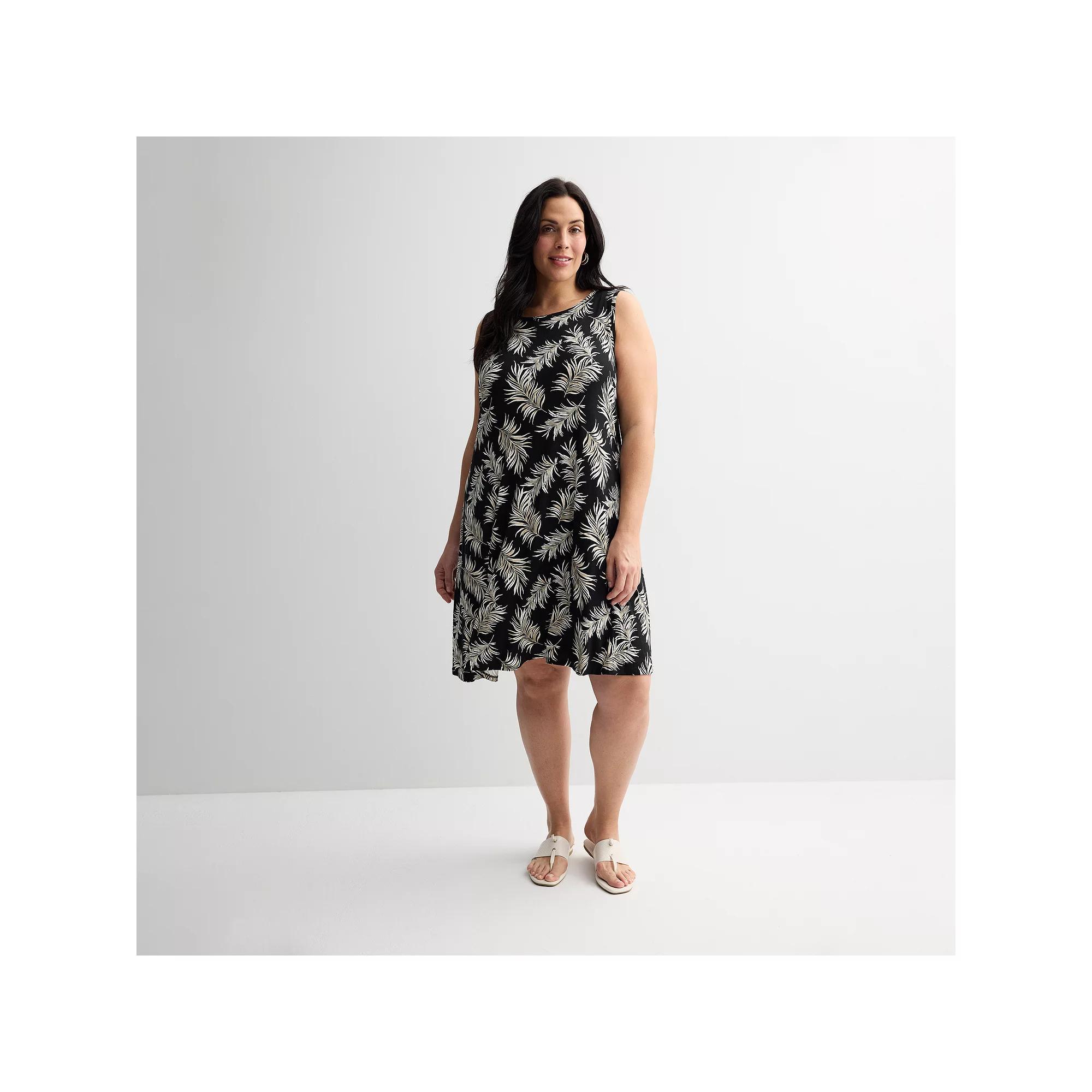 Plus Size Croft & Barrow® Sleeveless Tank Swing Dress, Women's, Size: 4XL, Blue White Tile Product Image