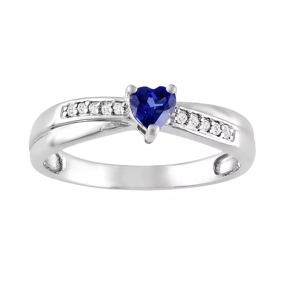 Stella Grace Sterling Silver Lab-Created Sapphire and Diamond Accent Crisscross Heart Ring, Women's, Size: 8, Blue Product Image