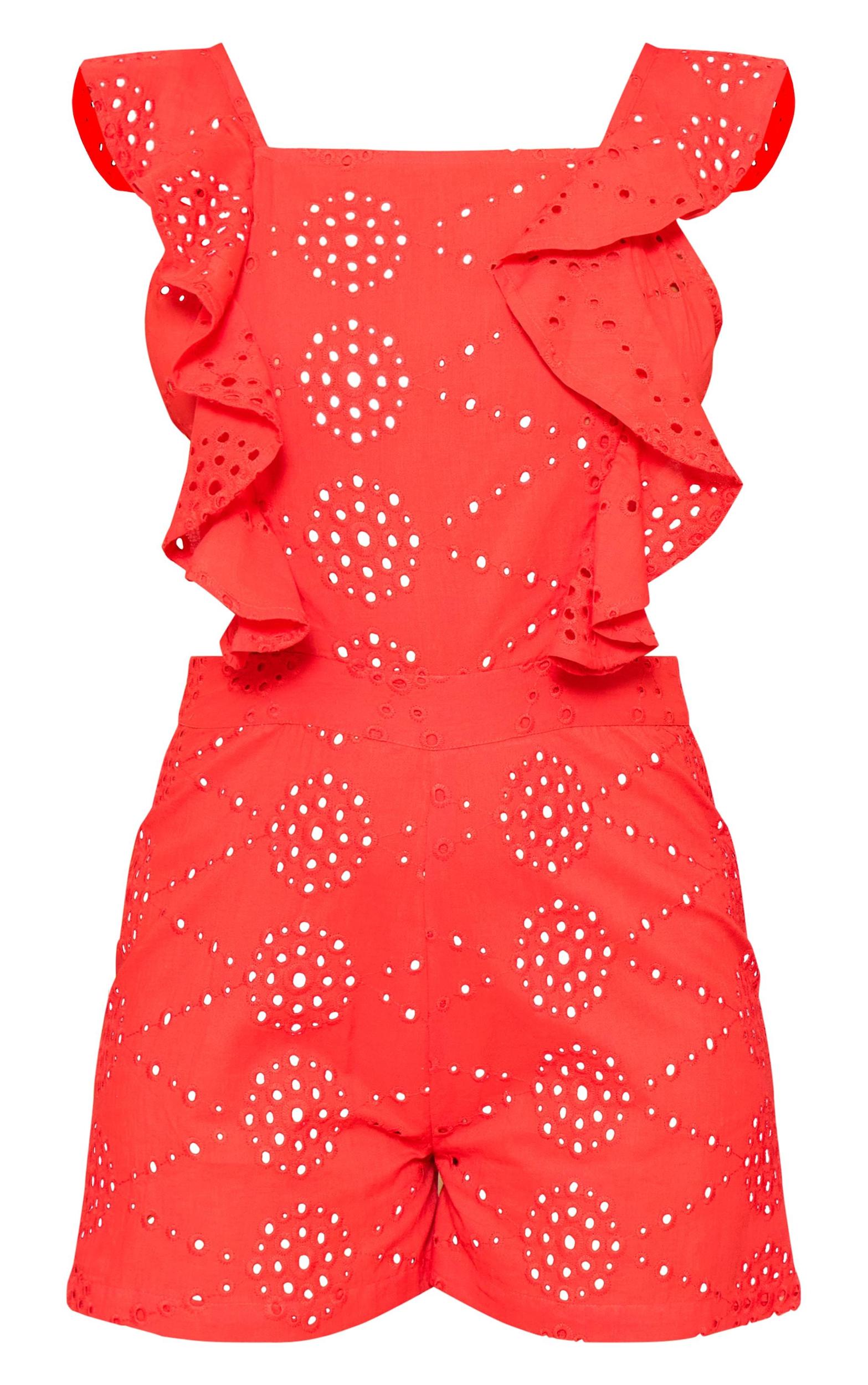 Petite Red Broderie Romper Product Image