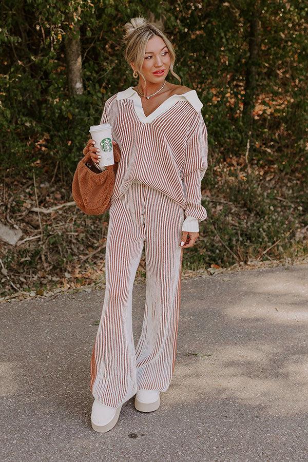 Uptown Chic High Waist Ribbed Pants in Ivory Product Image