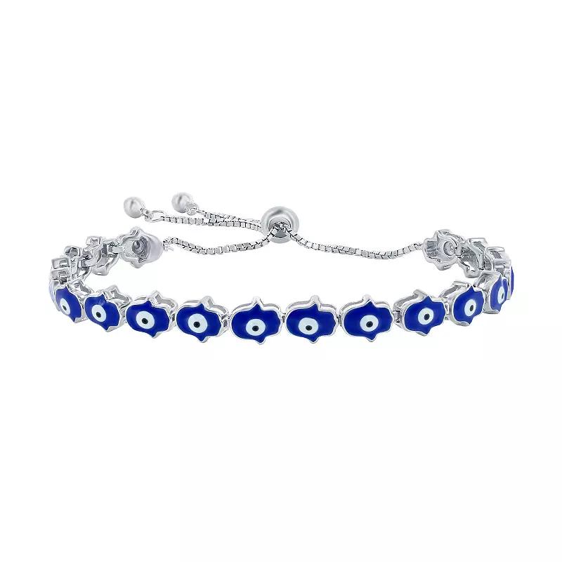 Argento Bella Sterling Silver Blue Enamel Evil Eye Hamsa Bracelet, Women's,  Product Image