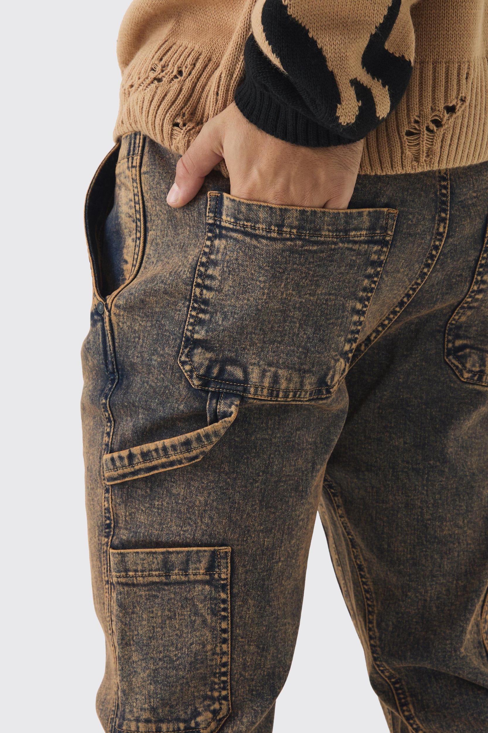 Stretch Skinny Gusset Detail Carpenter Flared Jeans | boohooMAN USA Product Image