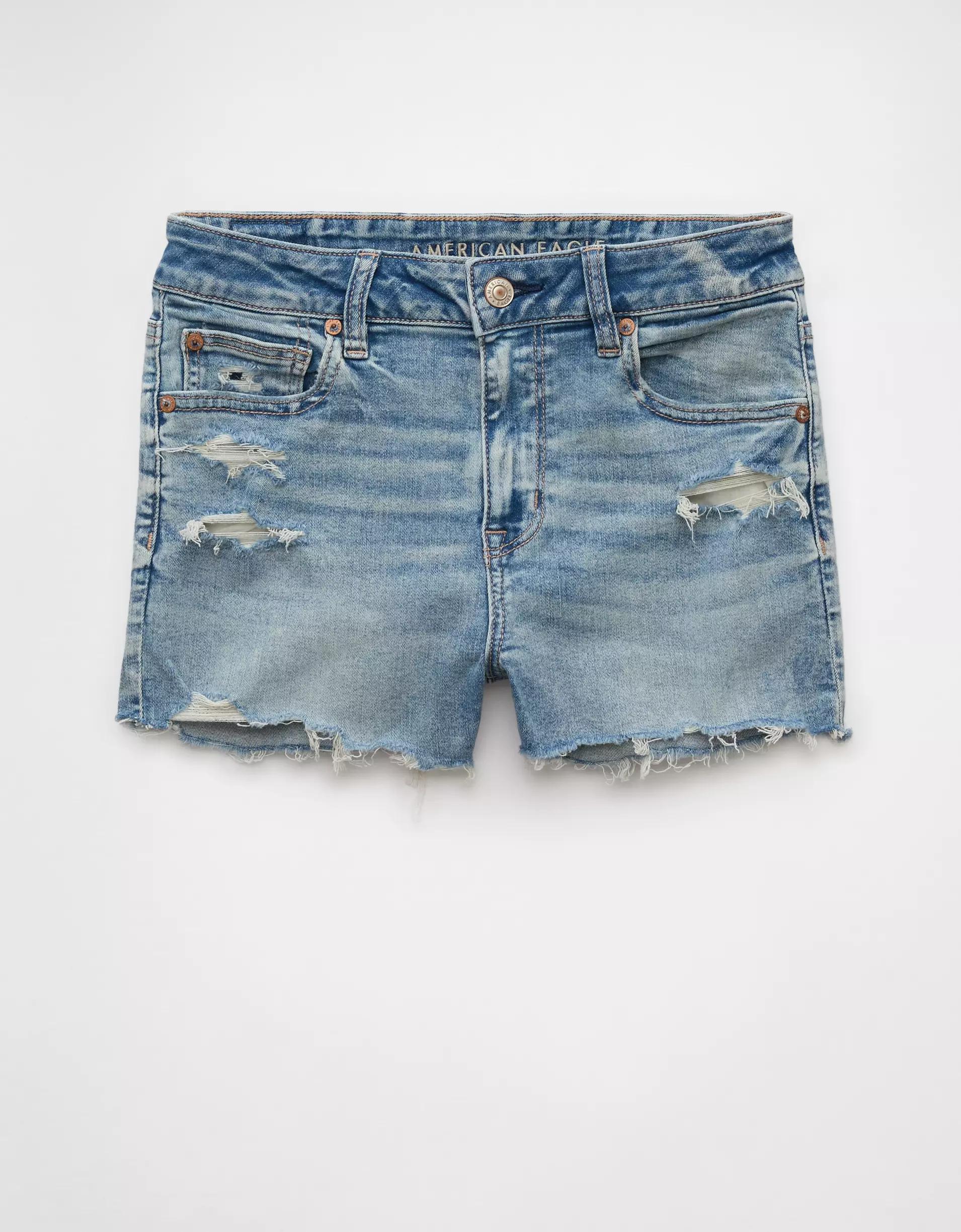 AE Next Level Ripped High-Waisted Denim Short Short Product Image