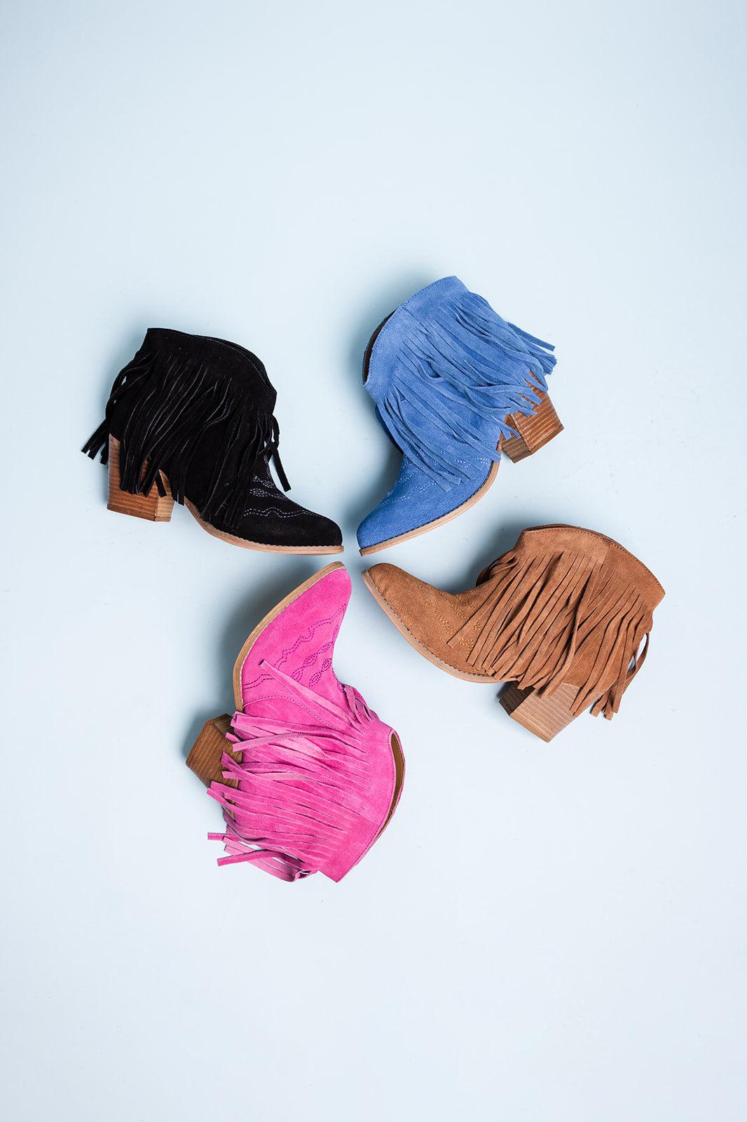 Amos Fringe Ankle Bootie in Blue Suede (Online Exclusive) Product Image