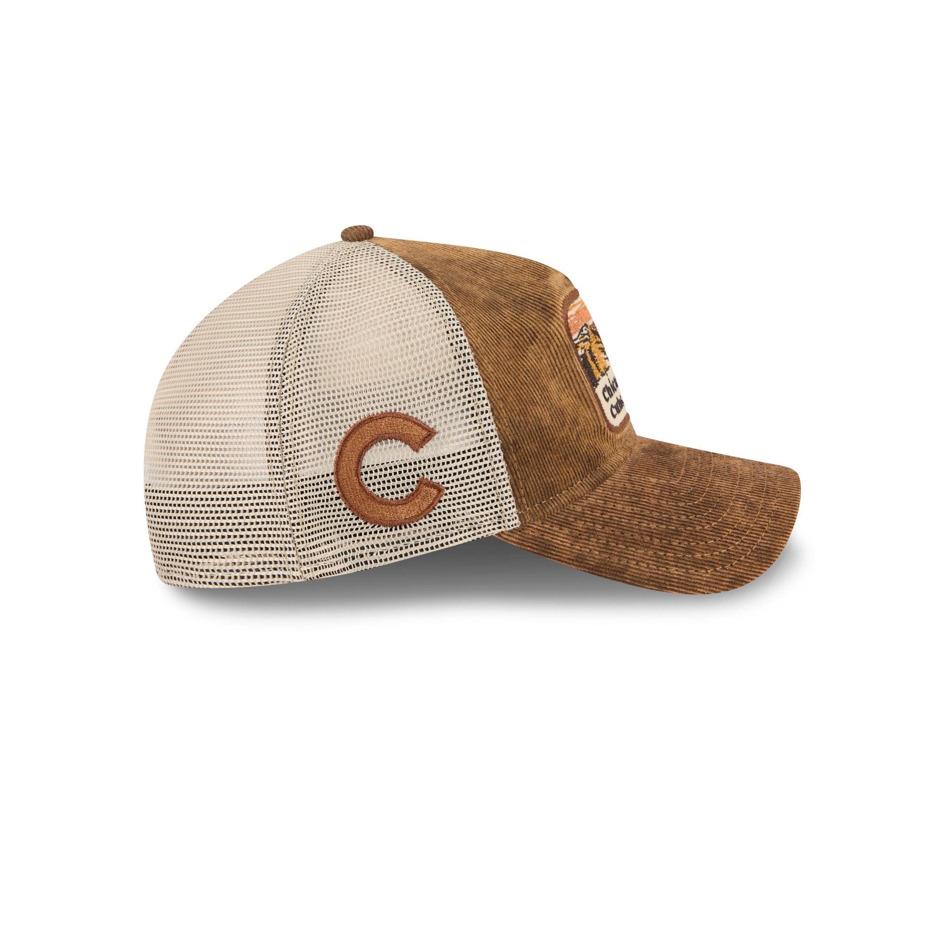 Chicago Cubs Vintage Landscape Brown 9TWENTY A-Frame Trucker Hat Male Product Image