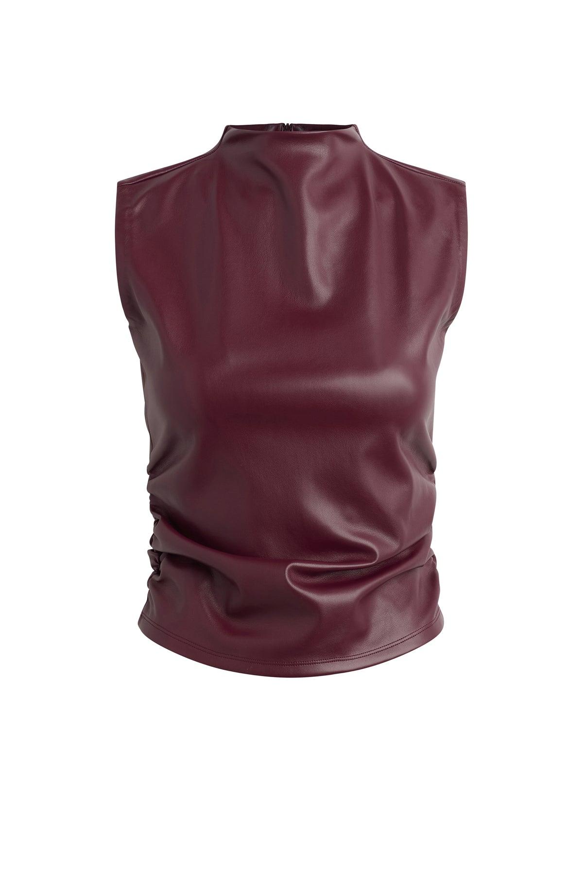 Vegan Leather Top W Side Seam Ruching Female Product Image