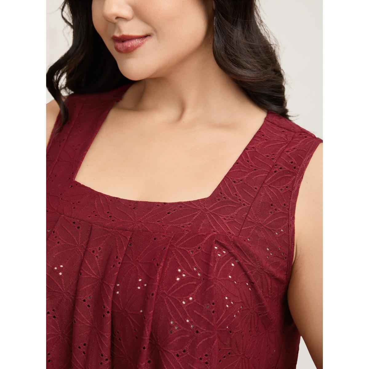 Plus Size Textured Stretchy Square Neck Pleated Vest Women Burgundy Casual Texture Square Neck Everyday Tank Tops Camis BloomChic 18-20/2X Product Image