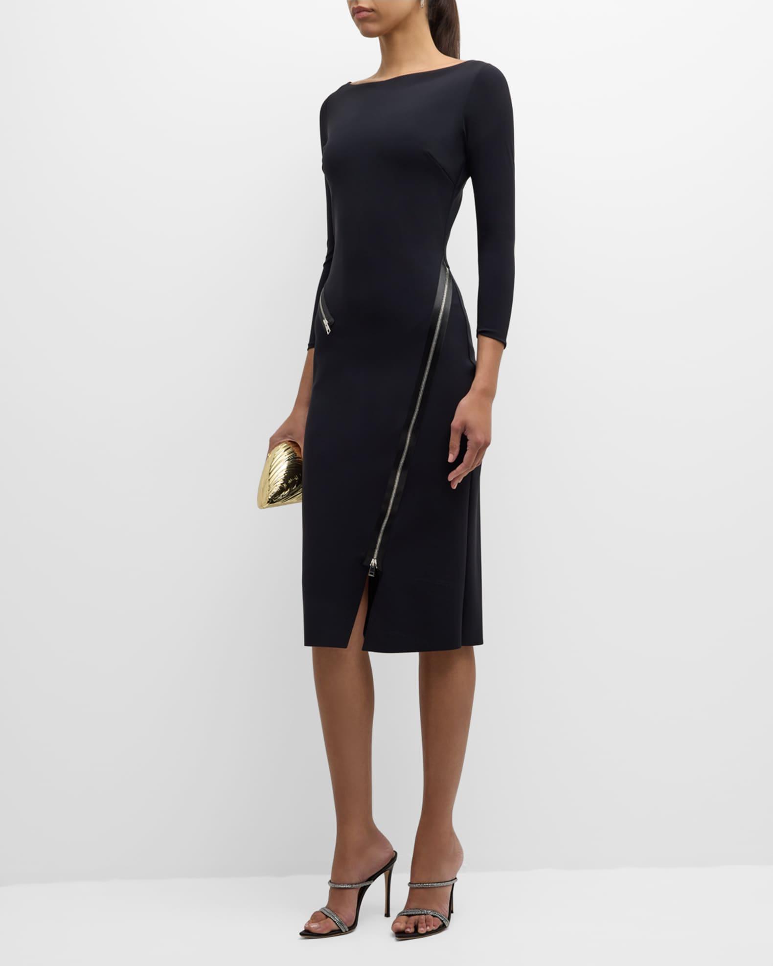 Bateau-Neck Zipper-Trim Bodycon Midi Dress Product Image