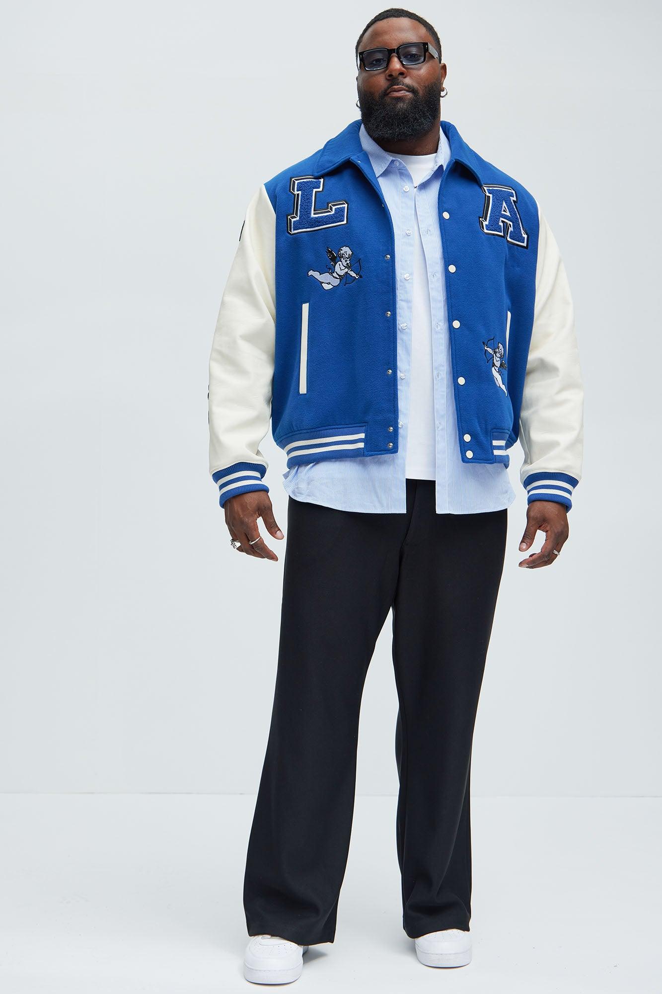 LA Patchwork Varsity Jacket - Royal/combo Product Image