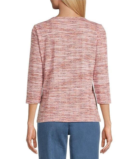 Allison Daley Embellished Blush 3/4 Sleeve Crew Neck Knit Top Product Image