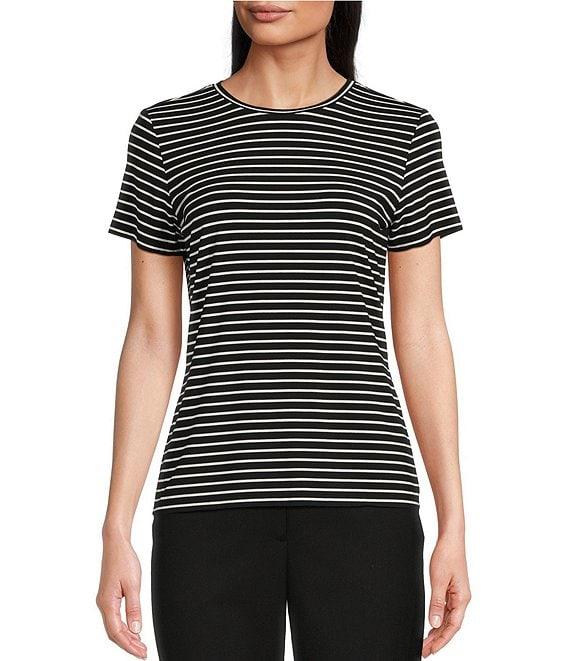 Alex Marie Ellen Crew Neck Short Sleeve Jersey Knit Striped Tee Shirt Product Image