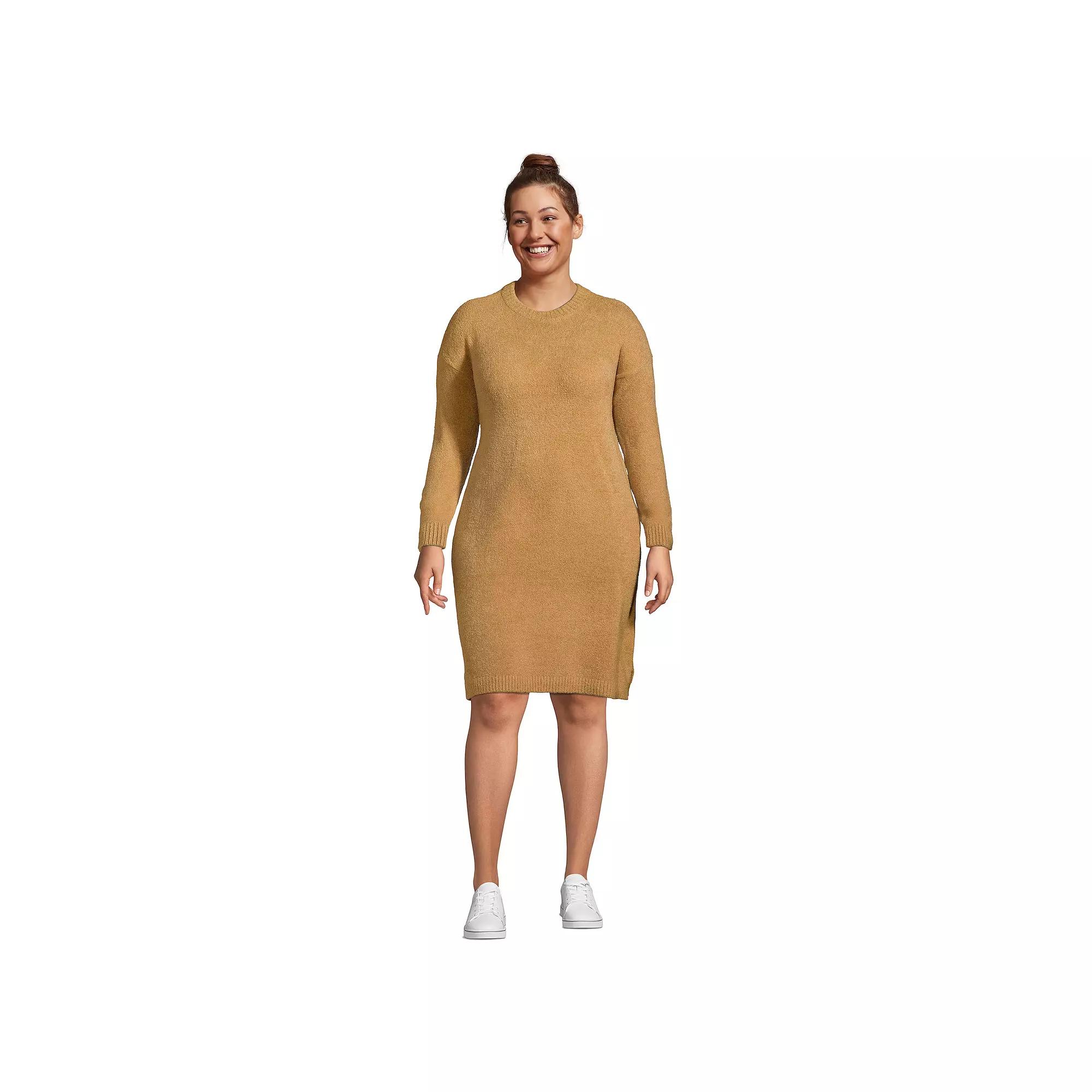 Plus Size Lands' End Lounge Crewneck Sweater Dress, Women's, Size: 1XL, Rich Camel Product Image