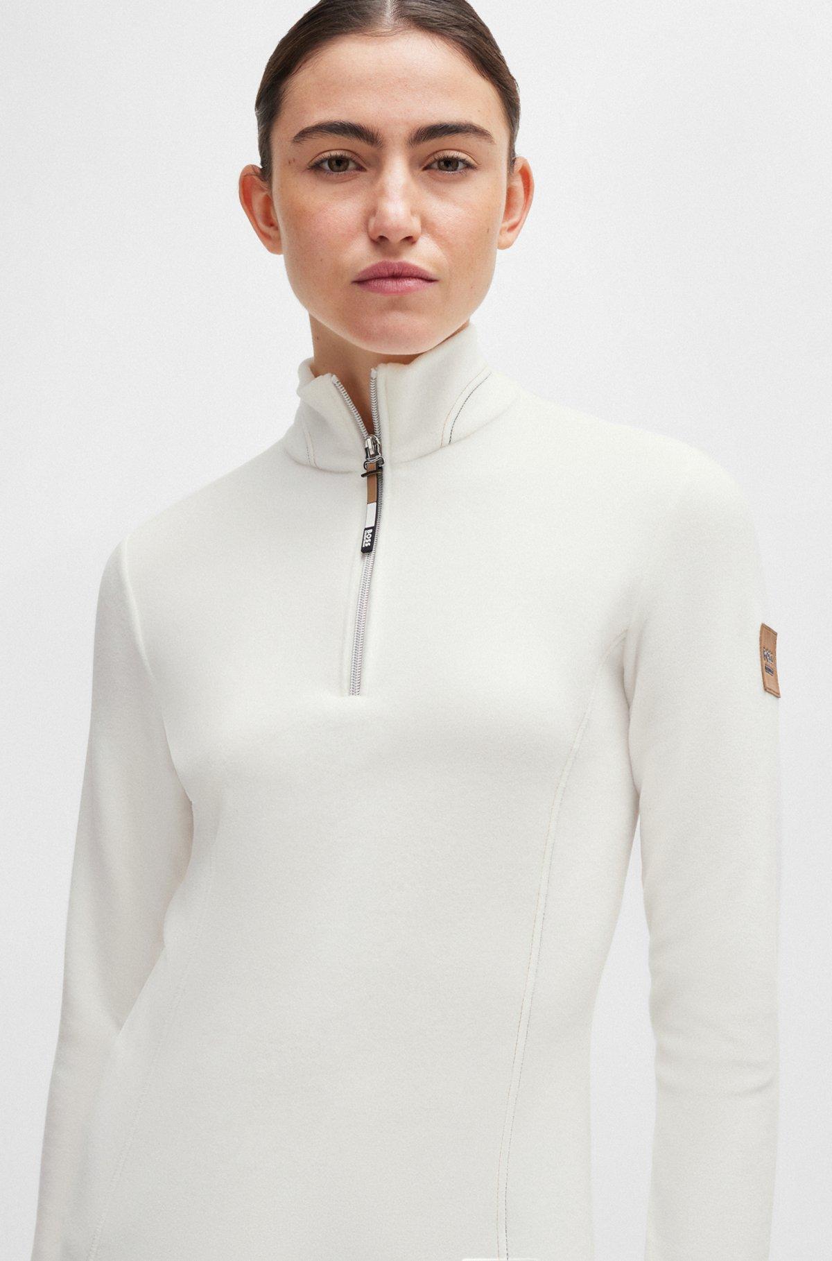 BOSS - Equestrian zip-neck fleece in ultra-lightweight fabric - White Product Image