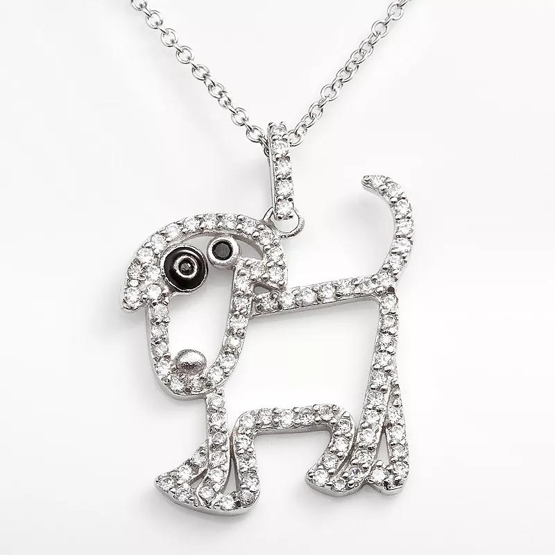 Sophie Miller Sterling Silver Black & White Cubic Zirconia Dog Pendant, Womens Product Image