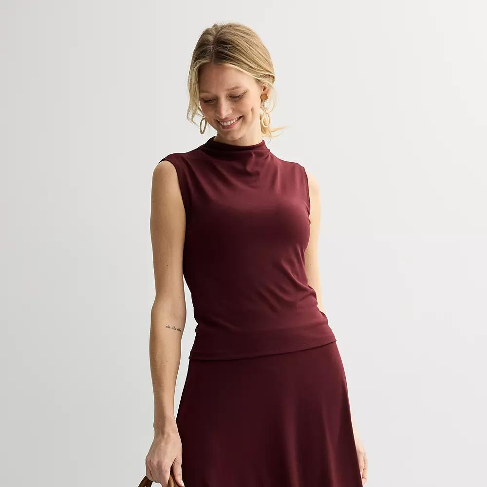 Women's Nine West Drape Mockneck Shell Top, Size: Large, Maddie Purple Product Image