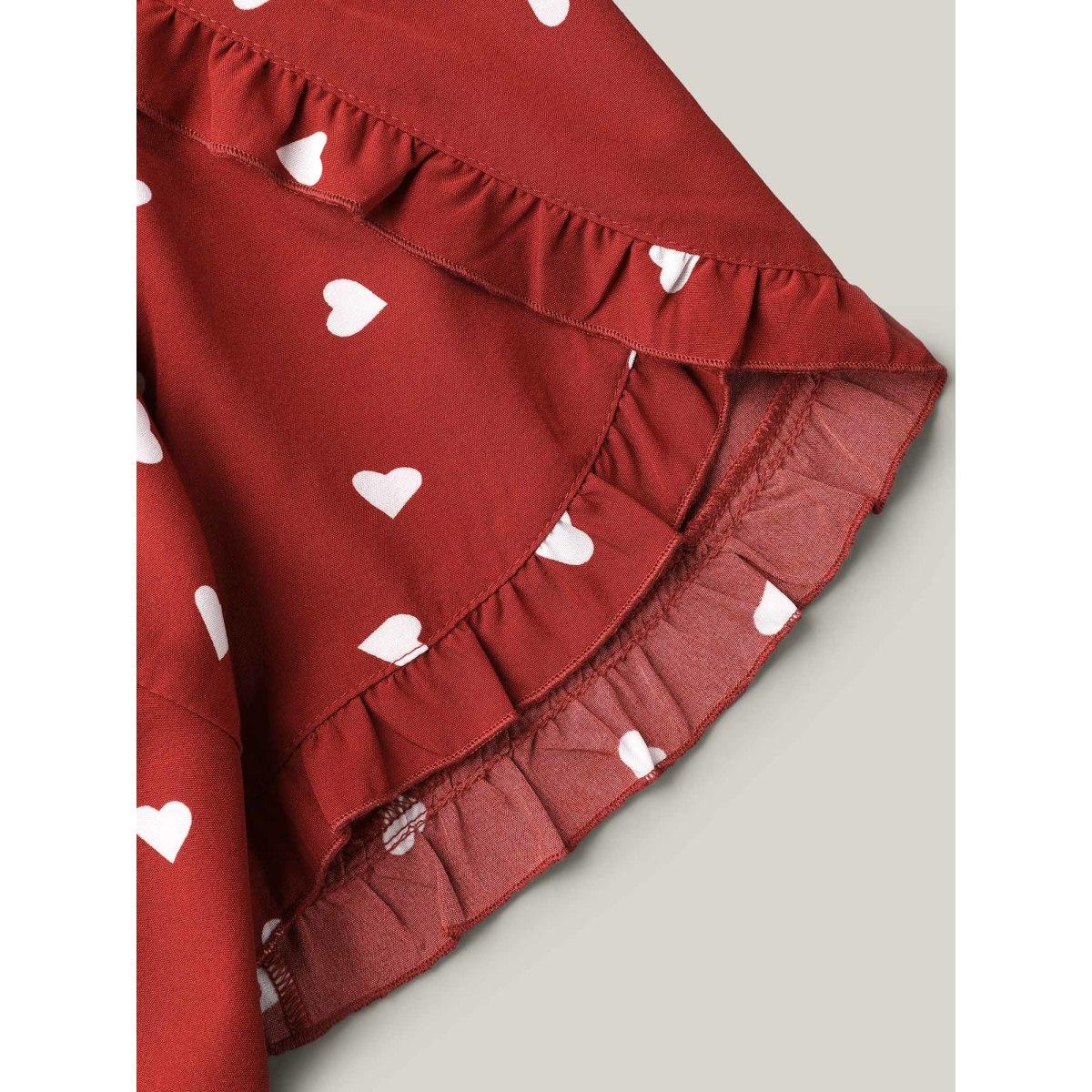 Plus Size Scarlet Ruffled Overlap Sleeve Heart Pattern Blouse Women Retro Short sleeve Round Neck Elegant Blouses BloomChic 26/4X Product Image