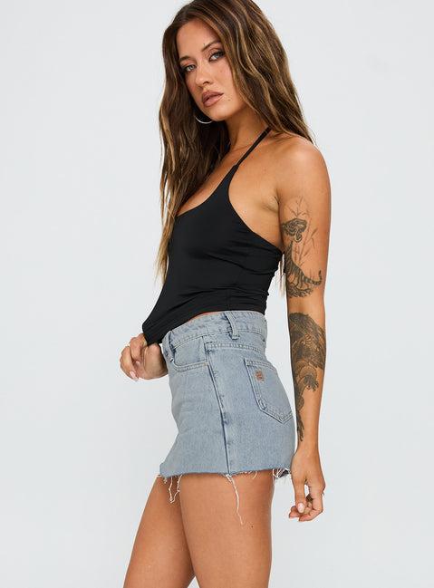 Make My Day Mid Rise Denim Skort Light Wash Product Image