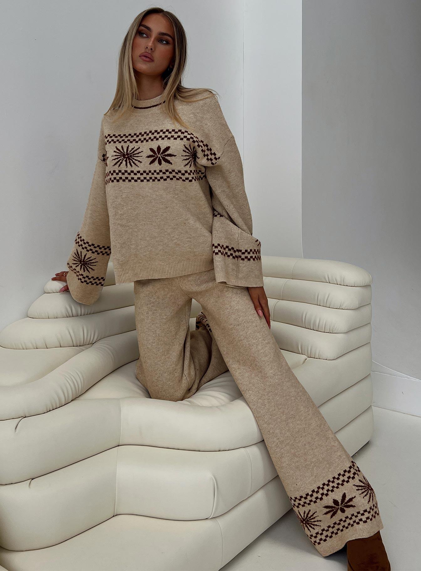 Anok Graphic Sweater Cream / Brown Product Image