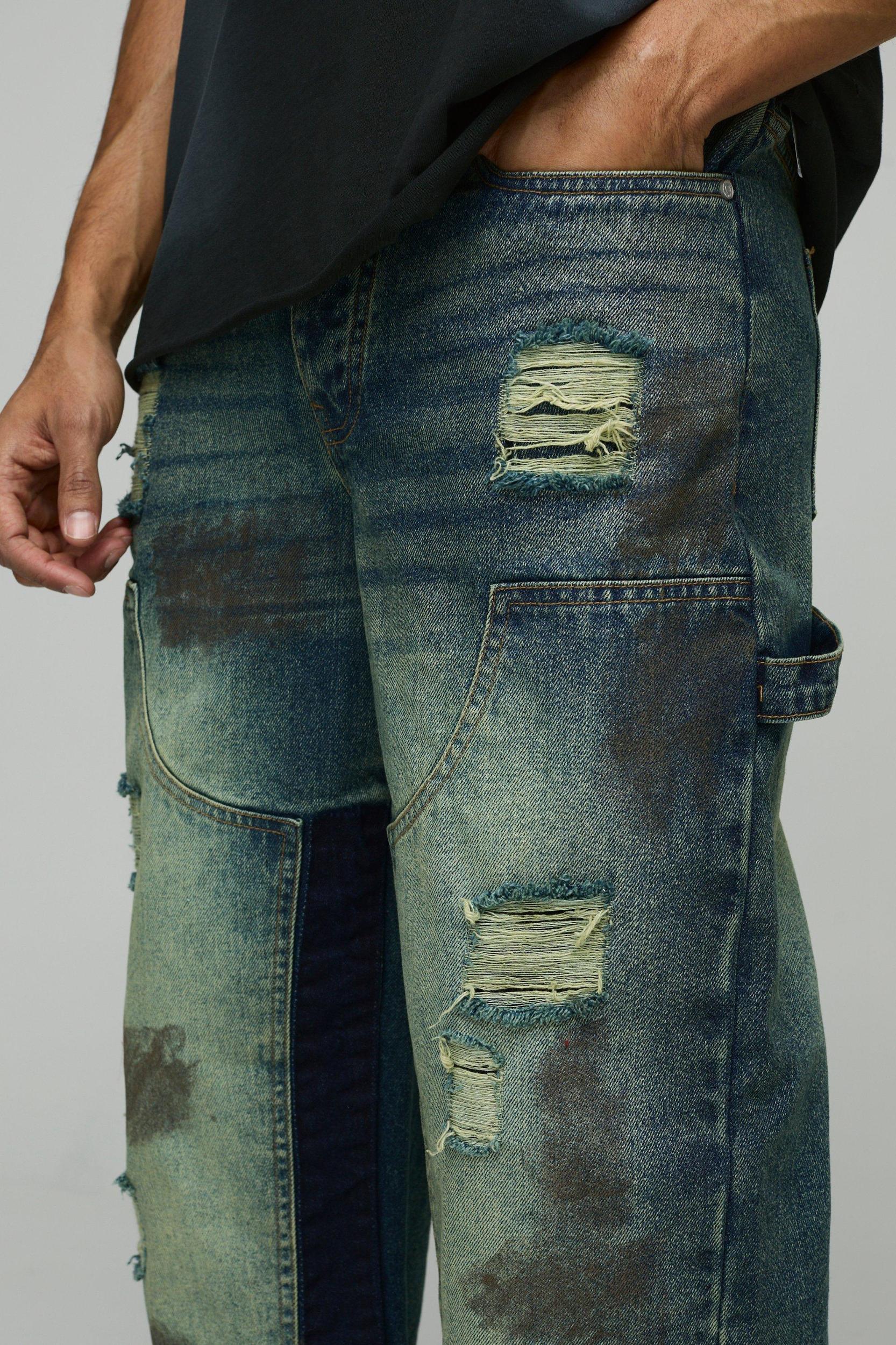 Relaxed Rigid Ripped Dirty Wash Carpenter Denim Jeans | boohooMAN USA Product Image