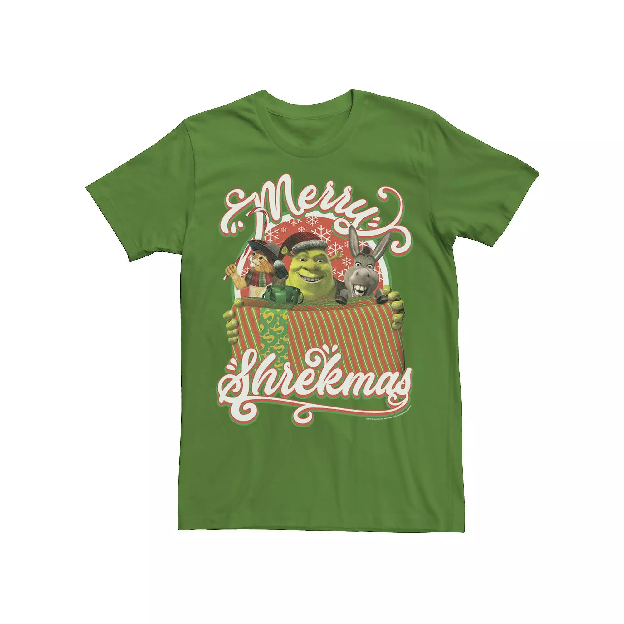 Men's Shrek Group Shot Merry Shrekmas Present Text Poster Tee,  Product Image