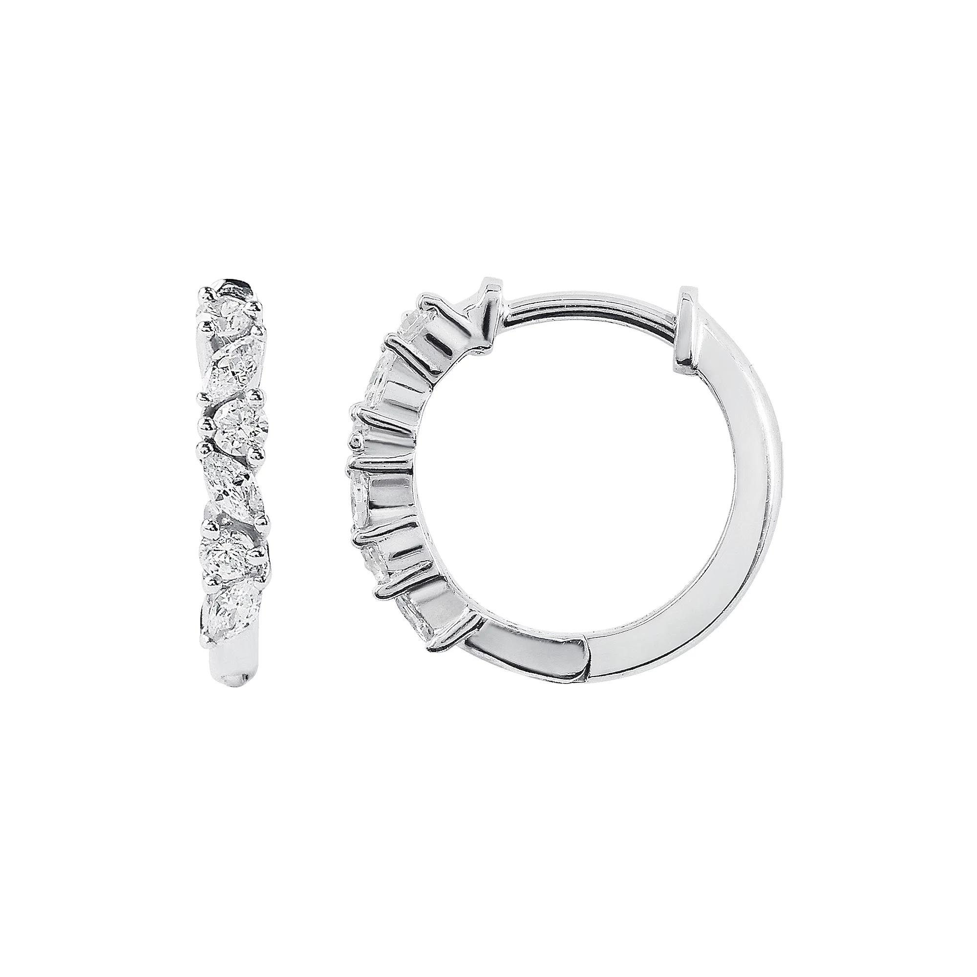 SIRI Sterling Silver Rhodium-Plated Huggie Hoop Earrings with Round White Cubic Zirconia Accents, Women's Product Image