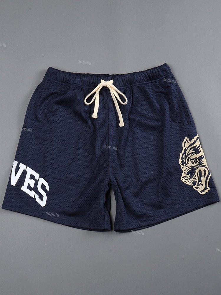 Sopula Animal Text Print Casual Street Mesh Shorts Product Image