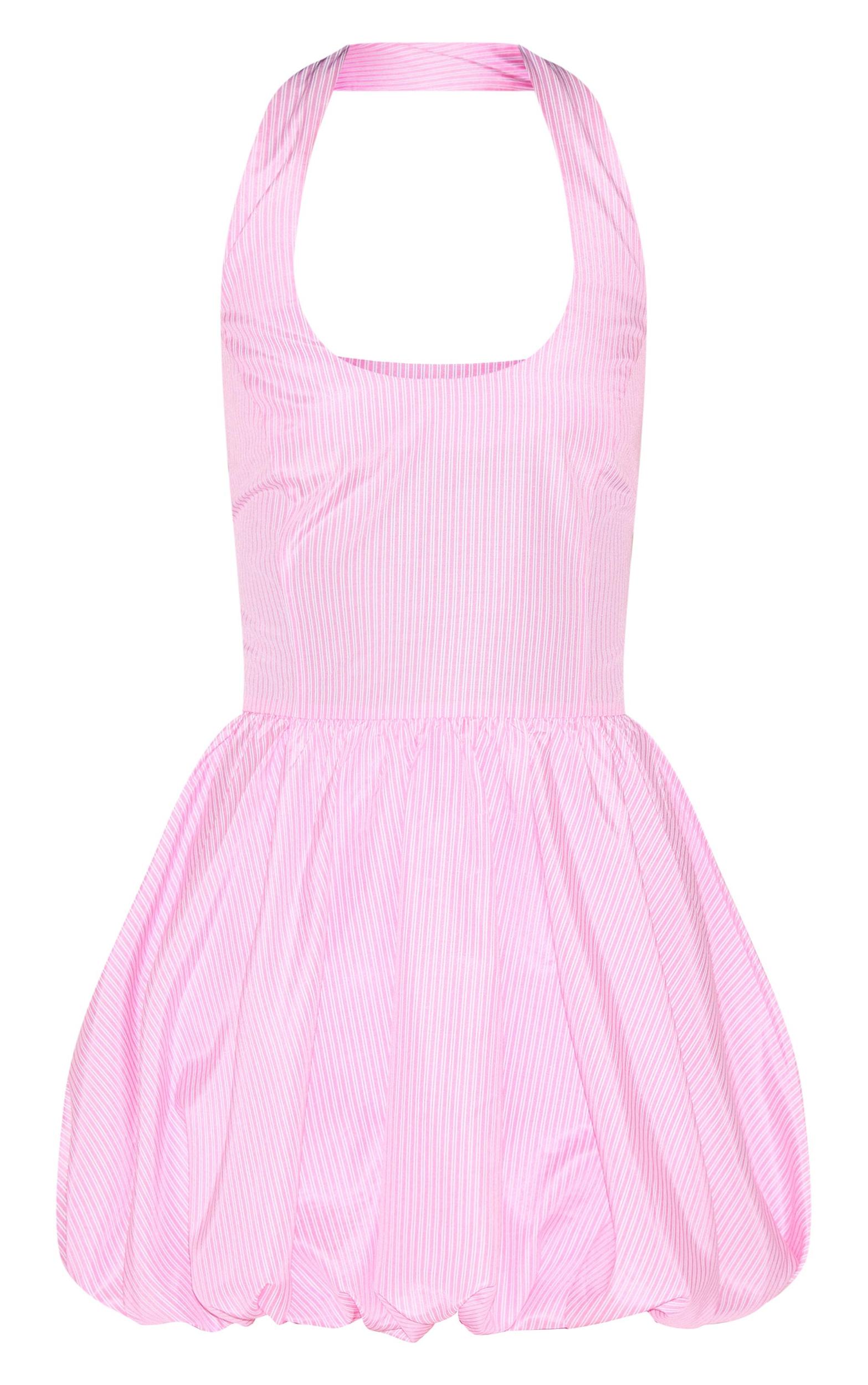 Pink Pinstripe Halterneck Puffball Dress Product Image