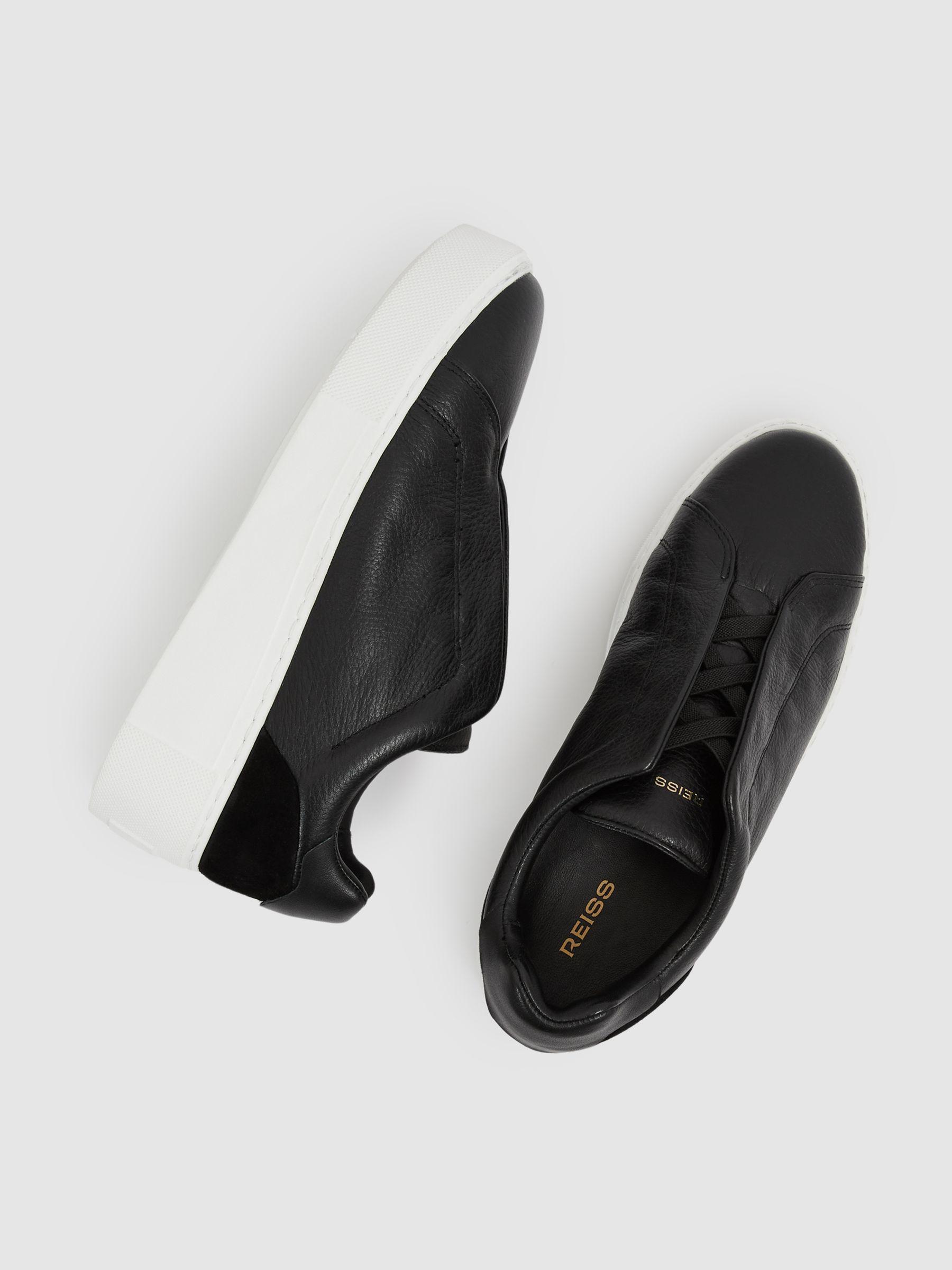 Leather Slip-On Trainers in Black Product Image