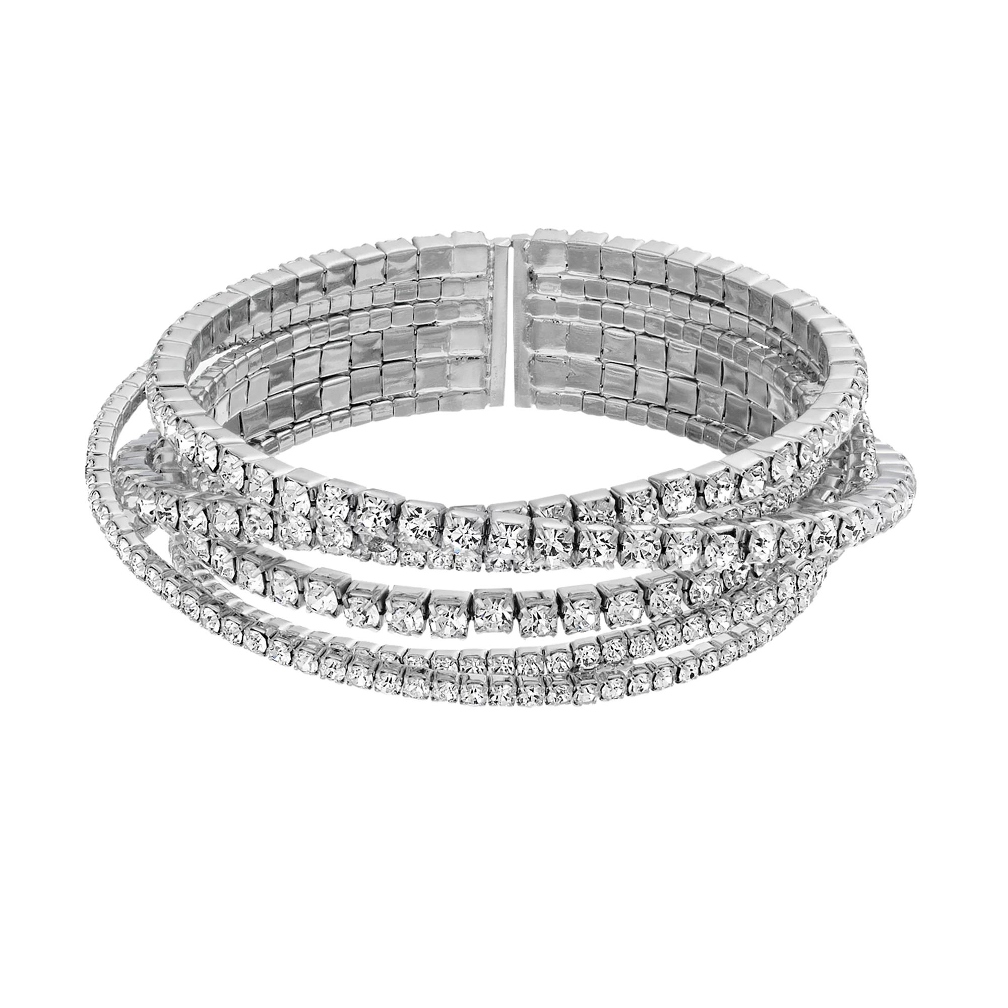 Vieste Crystal Criss Cross Nickel Free Cuff Bracelet, Women's, Silver Tone Product Image