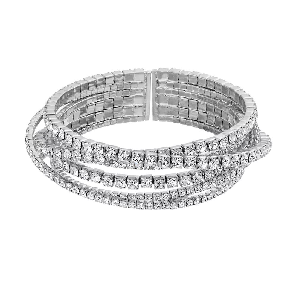 Vieste Crystal Criss Cross Nickel Free Cuff Bracelet, Women's, Silver Tone Product Image