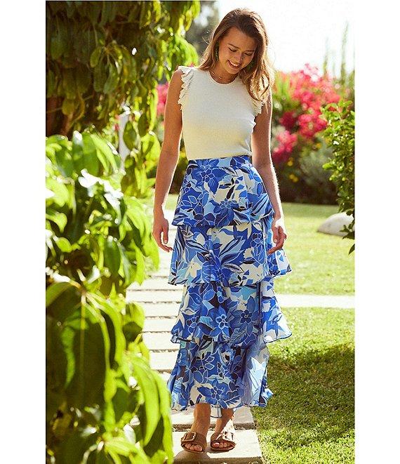 Skies Are Blue Coordinating Satin Floral Printed Tier Maxi Skirt Product Image