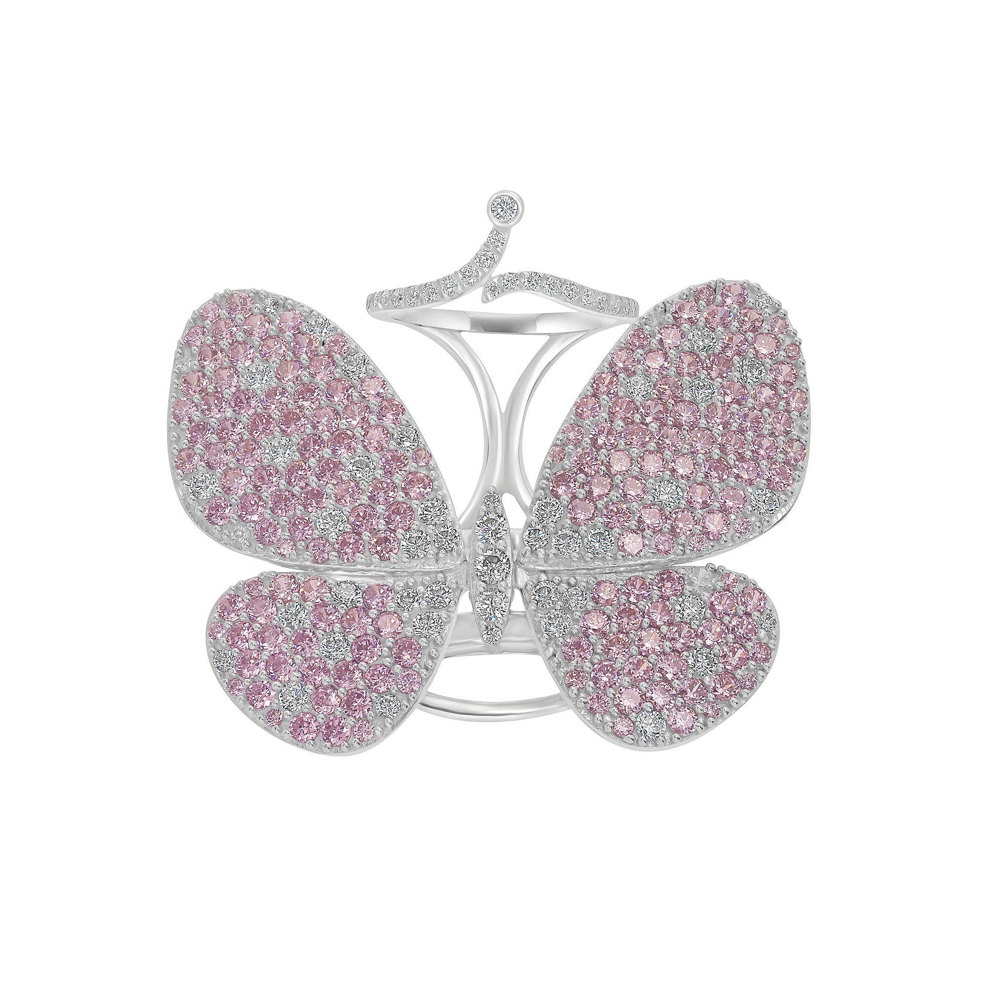 Judy Crowell Sterling Silver Cubic Zirconia Fluttering Butterfly Ring, Women's, Size: 6, Pink Product Image