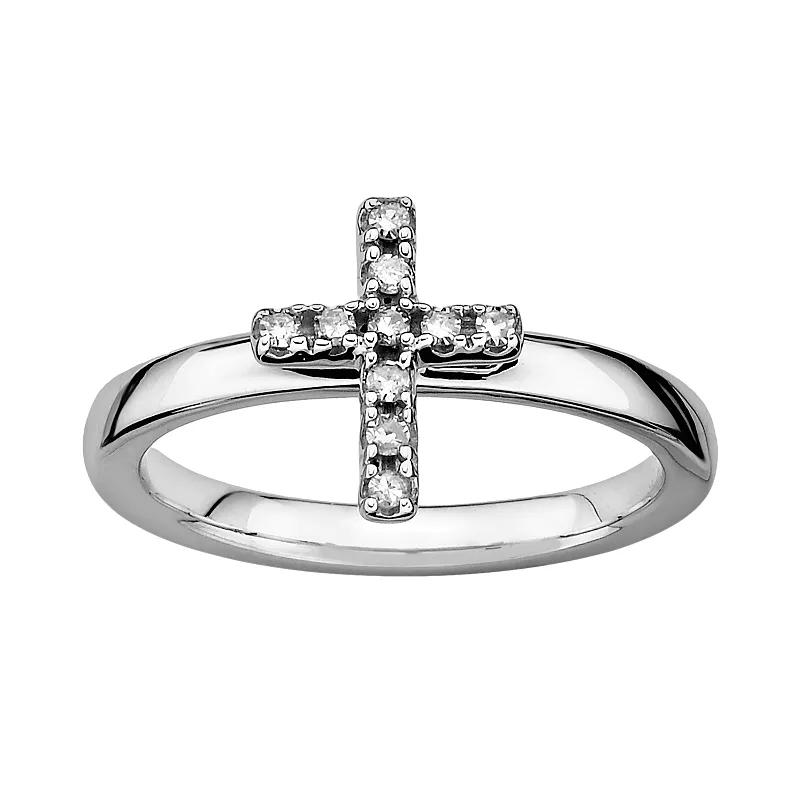 Stacks & Stones Sterling Silver 1/10-ct. T.W. Diamond Cross Stack Ring, Women's, Size: 6 Product Image