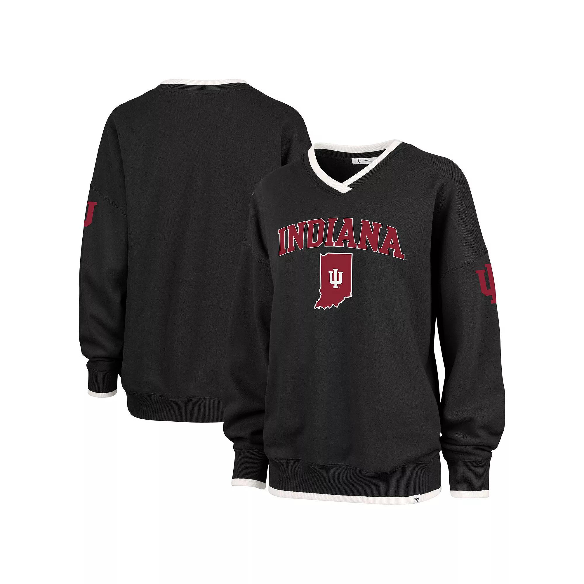 Women's '47 Black Indiana Hoosiers Clubhouse Daze Eighty V-Neck Pullover Sweatshirt, Size: Medium Product Image