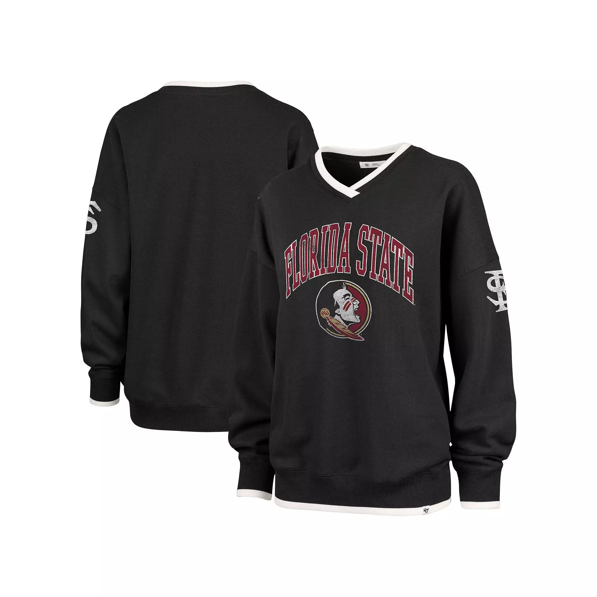 Women's '47 Black Florida State Seminoles Clubhouse Daze Eighty V-Neck Pullover Sweatshirt,  Product Image