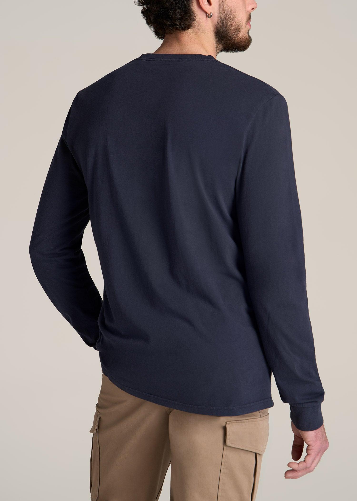Garment Dyed Long Sleeve Pocket Tee for Tall Men in Evening Blue Male Product Image