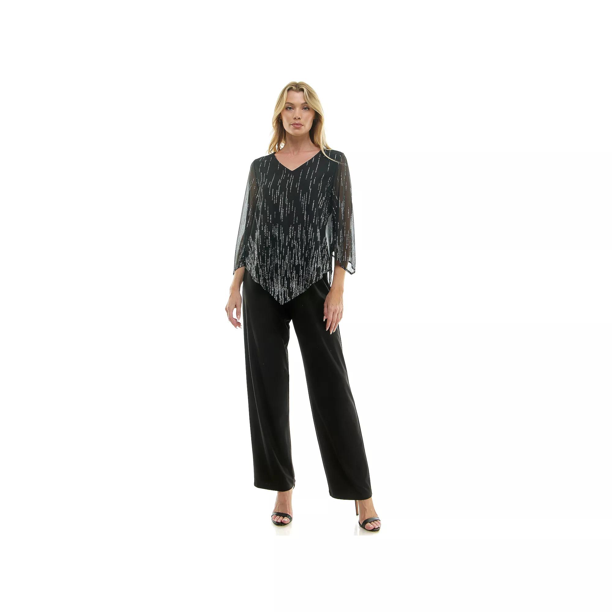 Women's Luxology 2-Piece V-Neck Blouse & Straight Leg Pants Set,  Product Image