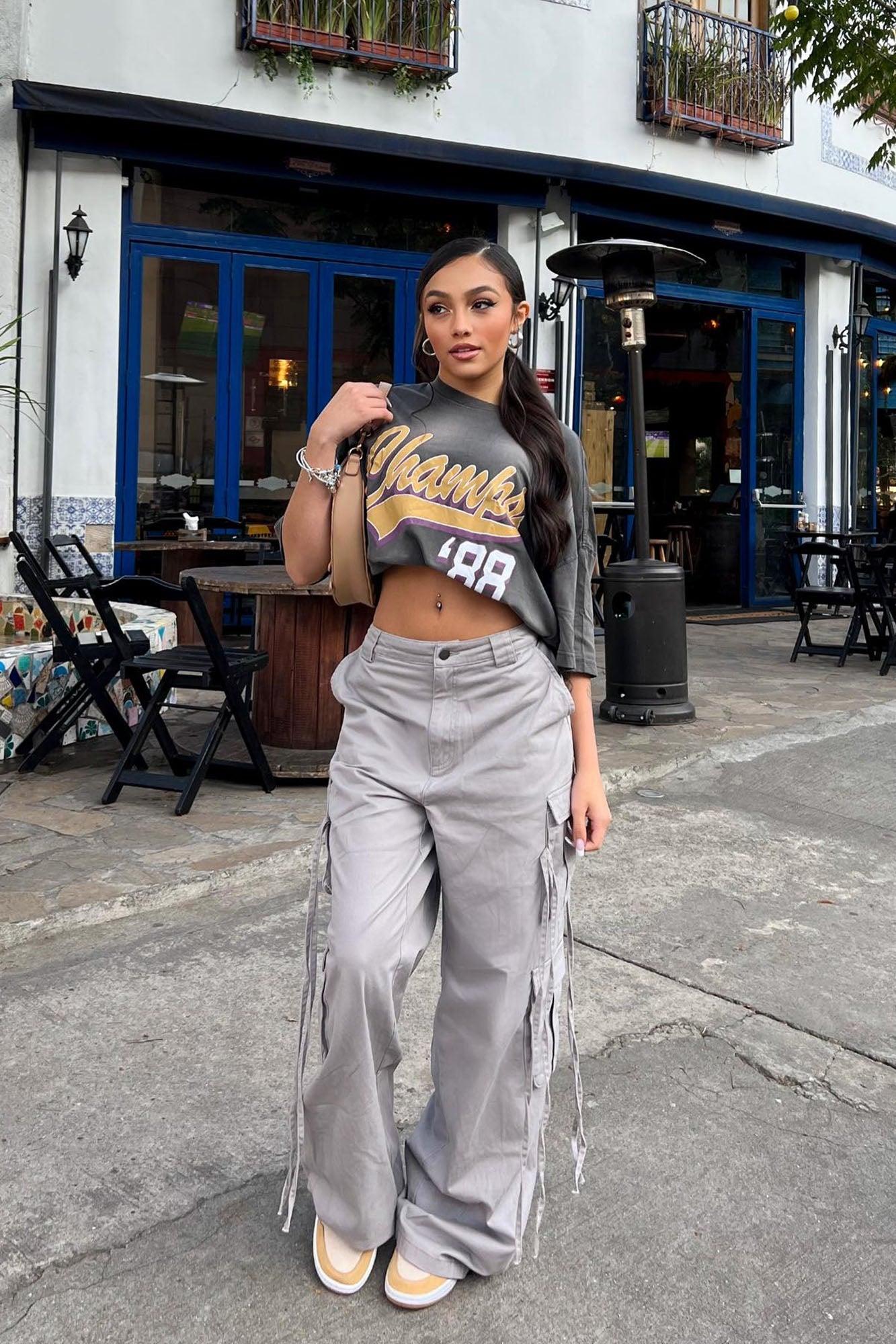 Golden Hour Wide Leg Cargo Pant - Grey Product Image