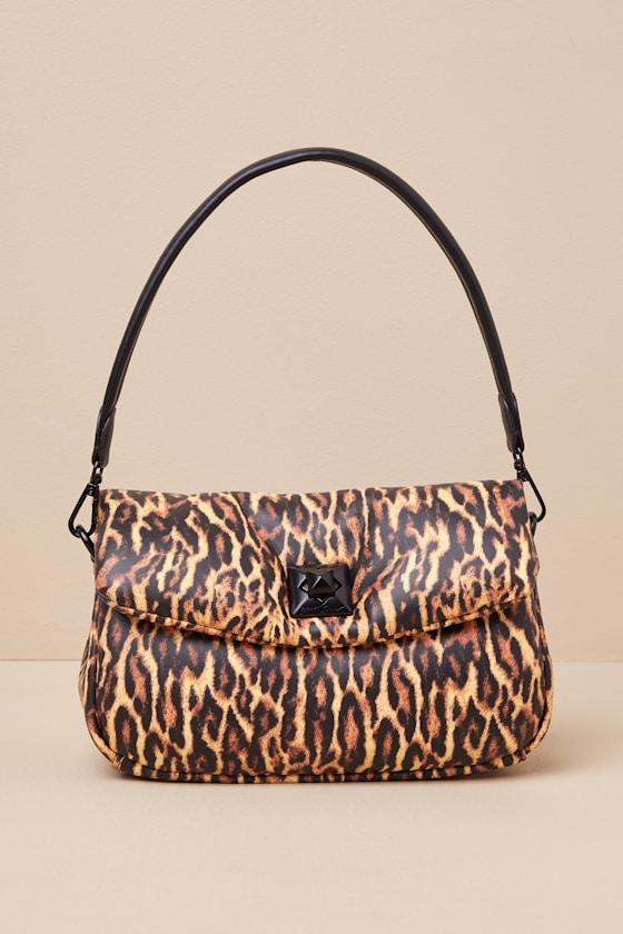 Puffed Flap Brown Leopard Print Shoulder Bag Product Image