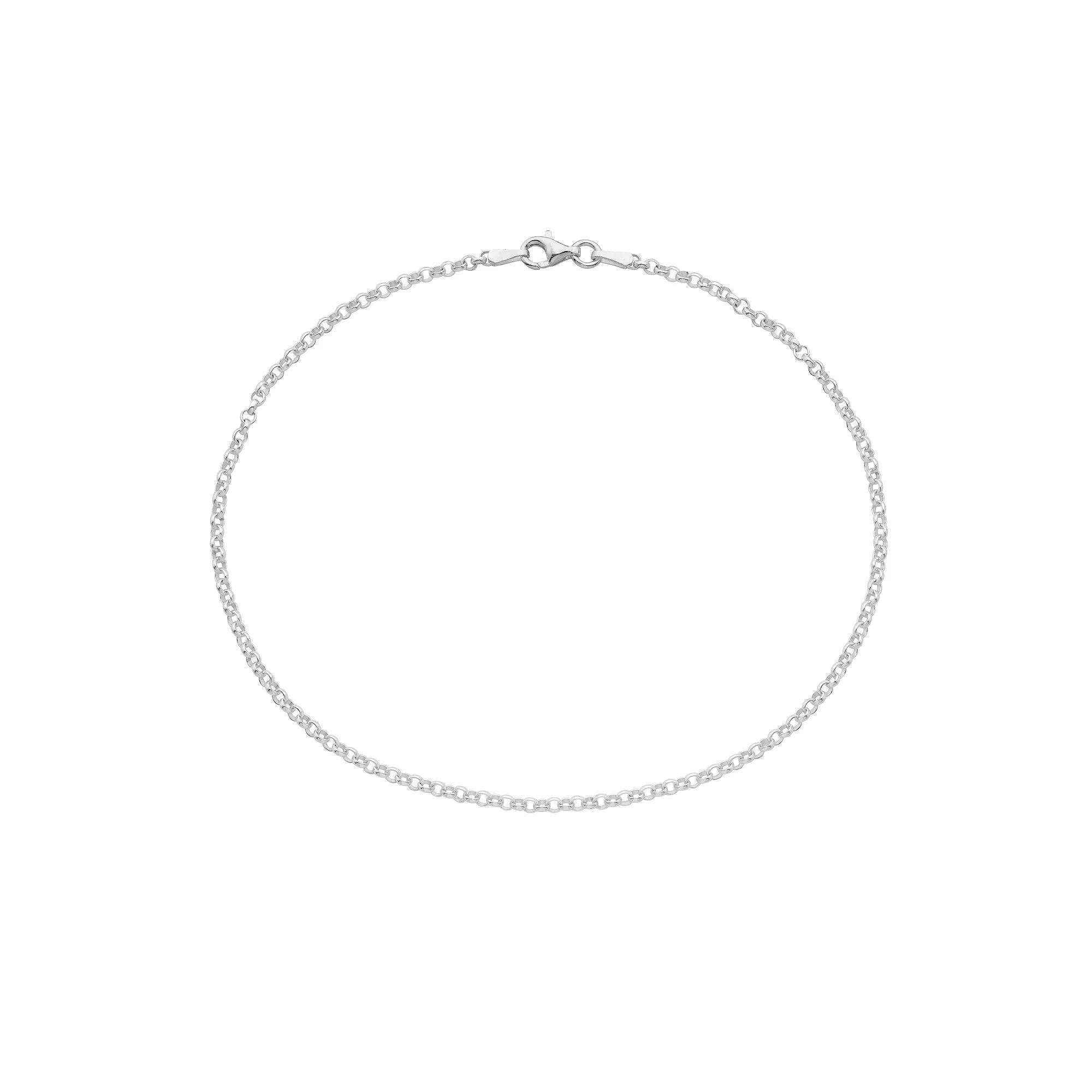 Sterling Silver Rolo Link Anklet, Womens Product Image
