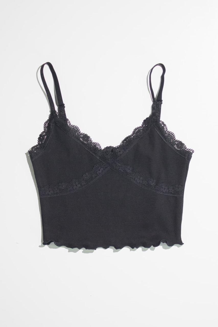 Black Lace Trimmed Ribbed Cami Product Image