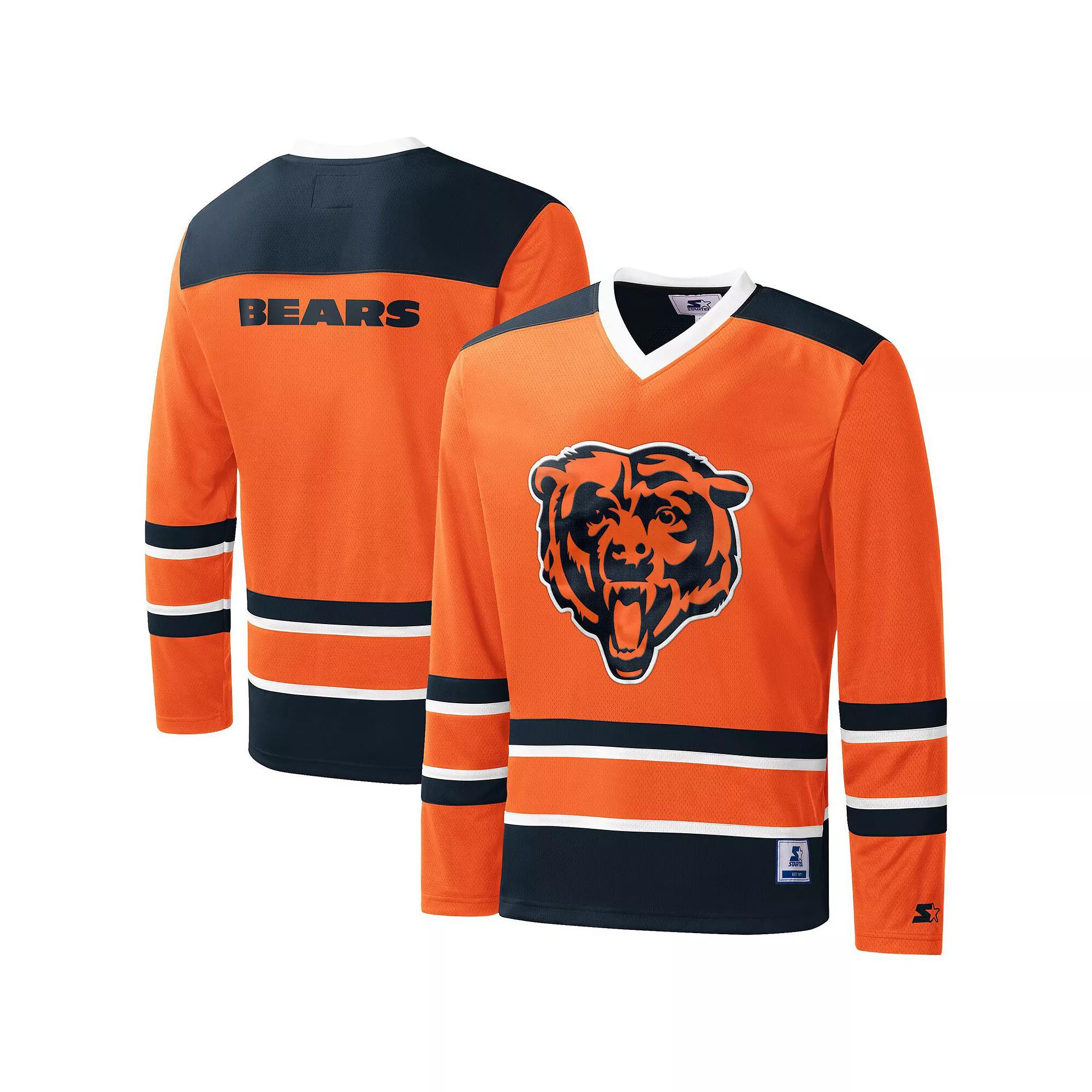 Men's Starter Orange Chicago Bears Cross-Check V-Neck Long Sleeve T-Shirt, Size: Medium Product Image