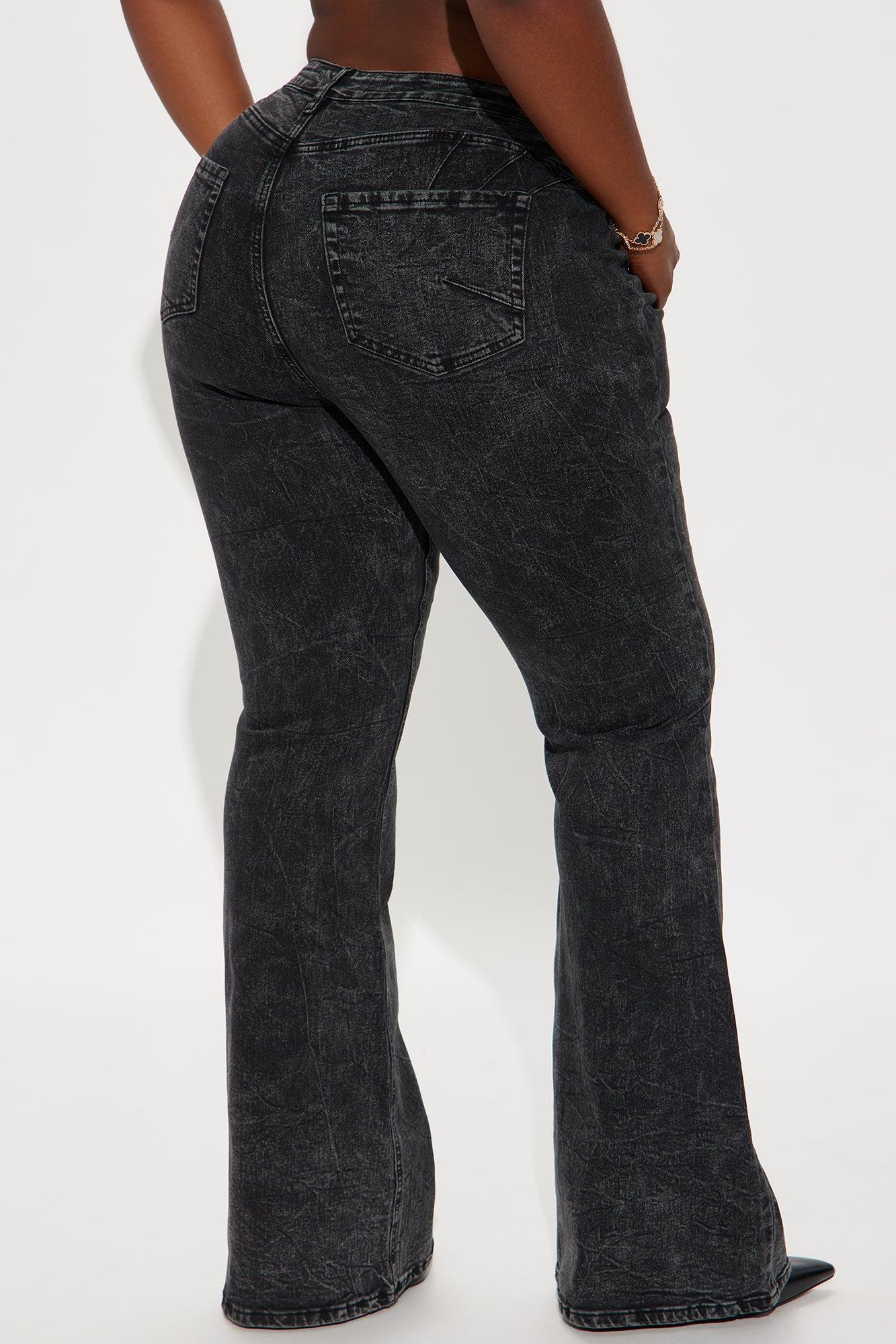 Audrey Booty Lifting Stretch Flare Jeans - Acid Wash Black Product Image