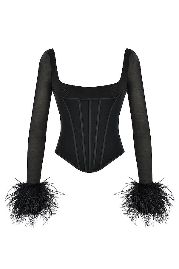 Stella  black mesh trimmed corset - sale Product Image