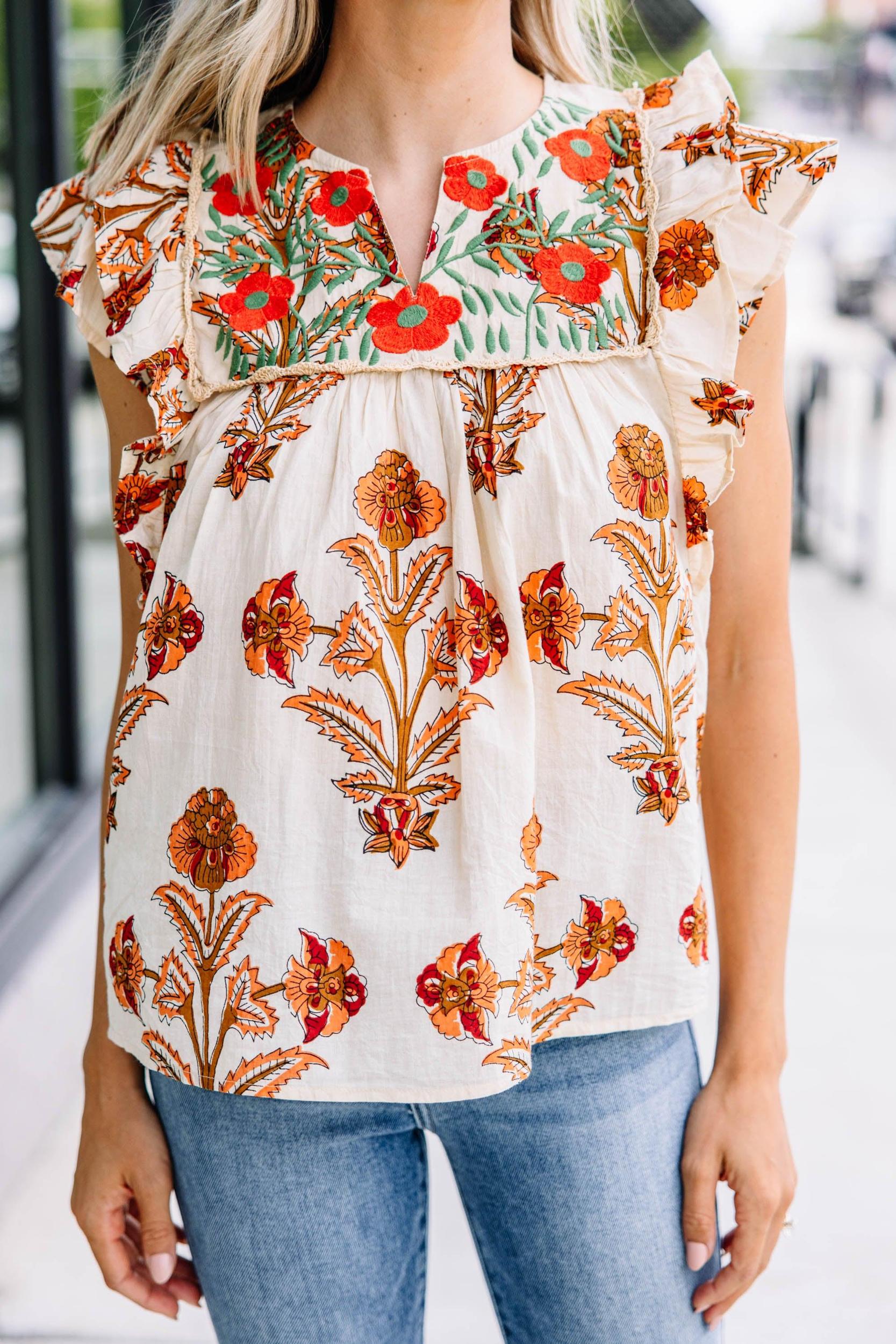 Just That Simple Cream White Floral Embroidered Blouse Female Product Image